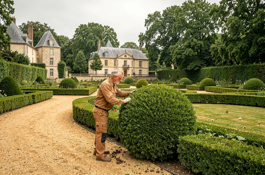 Élagueur-paysagiste De Champsavin entretenant une haie dans un jardin à Thouaré-sur-Loire