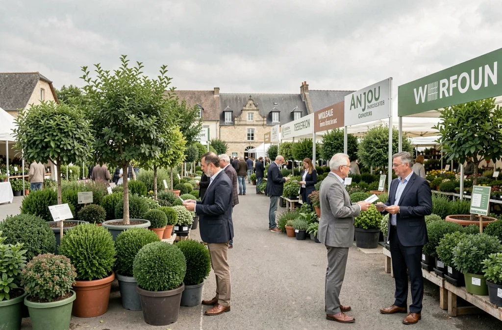 Groupement professionnel Plandanjou lors d'un salon de pépiniéristes pour professionnels en Anjou avec exposants et acheteurs